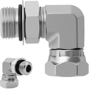 3/8 بوصة أنثى NPSM دوارة إلى 3/8 بوصة ذكر SAE ORB 90° محول الكوع، 6901-06-06 تركيب خرطوم هيدروليكي، معايير SAE J512 وJ1926، موصل وصلات أنابيب الصلب الكربوني للأنظمة الهيدروليكية (عبوتان) in Kuwait