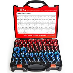 طقم فحص خيط الصواميل والمسمار مكون من 66 قطعة | 34 مقياس SAE (أزرق) + 32 متريًا (أحمر) - مكتشف دقيق لحجم المسمار للمساحات الضيقة، والإصلاحات اليدوية والاحترافية in Kuwait
