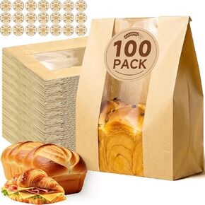 100 قطعة من أكياس الخبز من تريفو للخبز المنزلي مع نافذة شفافة و120 ملصقًا، أكياس خبز العجين المخمر لتخزين الخبز والبسكويت والوجبات الخفيفة، وأكياس ورقية كبيرة للمخبوزات in Kuwait
