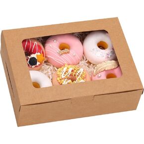 12 قطعة من صناديق الخبز البنية من TOMNK مقاس 8x6x2.5 بوصة مع نافذة، وصناديق البسكويت للفراولة والشوكولاتة والكعك والكب كيك والحلوى in Kuwait