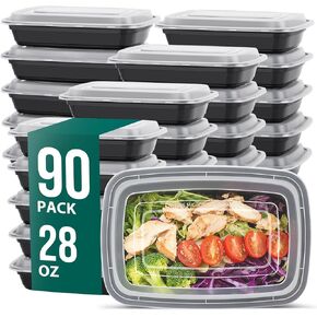 90 عبوة من حاويات أحادية الاستخدام مع أغطية، حاويات إعداد الوجبات، متينة مانعة للتسرب وآمنة للطعام، ميكروويف، مجمد، حاويات تخزين طعام آمنة للاستخدام في غسالة الأطباق مع أغطية سهلة الفتح in Kuwait