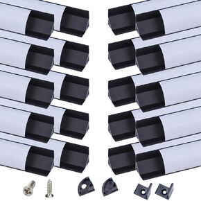 Muzata 10 حزمة 6.6FT/2M V شكل قناة LED قناة توزيع شريط LED من الألومنيوم الأسود مع غطاء أبيض حليبي إضاءة زاوية سهلة التركيب V1SW BW 2M in Kuwait