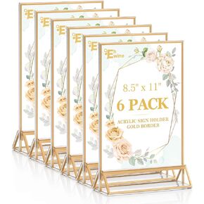 EHWINE 6 Pack 8.5×11 Clear Acrylic Sign Holder with Gold Borders and Vertical Stand, Double Sided Table Menu Holders Picture Frames for Wedding Table Numbers, Restaurant Signs, Photos and Art Display in Saudi Arabia