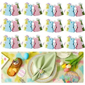 مجموعة حلقات مناديل أرنب عيد الفصح الخشبية من APTWOW مكونة من 12 - حامل مناديل أرنب عيد الفصح الملون، حلقات منديل الربيع لتزيين طاولات حفلات أعياد الميلاد وحفلات الزفاف in Kuwait