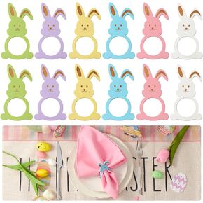مجموعة حلقات منديل أرنب عيد الفصح من APTWOW مكونة من 12 - حامل مناديل أرنب عيد الفصح الخشبي الملون، حلقات منديل الربيع لتزيين طاولات حفلات أعياد الميلاد وحفلات الزفاف in Kuwait