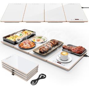 FEPPO Food Warmers for Parties Buffet – 4-in-1 Electric Warming Tray for Food with 10 Temp Settings & Timer, 33"x15" Glass Surface, Modular Buffet Hot Plates for Catering & Gatherings in Kuwait
