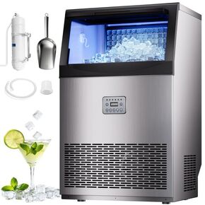 Commercial Ice Maker Machine 110lbs/24H, 33lbs Storage Ice Maker for Business, 50 Cubes in 7-14Mins, Stainless Steel Ice Maker for Cafe Bar Restaurant Beverage Shops, Under Counter Ice Machine in Kuwait