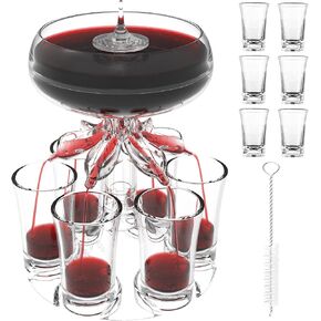ALEVMOOM 6 Shot Glass Dispenser and Holder, Dispensers For Filling Liquids Multiple 6 Shot Glass, Acrylic Touchless Liquor Dispenser for Drink Cocktail Juice - Fun Bar Accessories Drink Tool in Kuwait