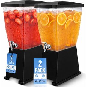 موزع مشروبات كبير للحفلات (3 جالون) موزع مشروبات بلاستيكي رفيع مع قاعدة لأسطح المنضدة، بدون فوضى، سهل التجميع والغسل (عبوتان) in Kuwait