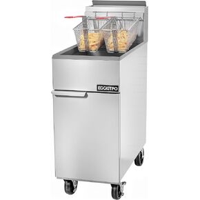 EGGKITPO Commercial Natural Gas Fryer 120,000 BTU 4 Burners Floor Standing Fryer CSA Certified Stainless Steel Deep Fryer with 2 Baskets 50 lb Capacity for Restaurant and Business in Kuwait