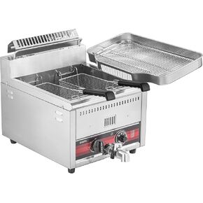 EGGKITPO 45.6LB Commercial Propane Gas Fryer with ignition 22200 BTU/h 2 Baskets Stainless Steel Oil Drain Rack Flat Lid Countertop Deep Fryer with Temp Control and Valve for Food Truck Restaurant in Kuwait