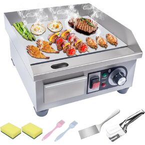 شواية كهربائية تجارية، شواية مسطحة مسطحة بقدرة 1500 وات، شواية من الفولاذ المقاوم للصدأ مقاس 14.2 بوصة مع مجرفتين وفرشتين للمنزل أو المطعم، درجة حرارة قابلة للتعديل من 122 إلى 572 درجة فهرنهايت in Kuwait