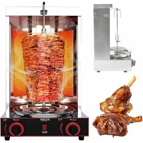Shawarma Machine, Doner Kebab Machine, Gas Rotisserie Oven Grill, Rotation Vertical Kebab Gyro Griller, 2 Burners, for Commercial and Home Use in Saudi Arabia