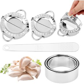 3-in-1 Stainless Steel Dumpling Maker Set, 7pcs Dumpling Press Mol-d Kit with Ring Cu-ttersand Stuffing Spoon, Handmade Cooking Dumplin g Making Tool(COLOR:silver) in Kuwait