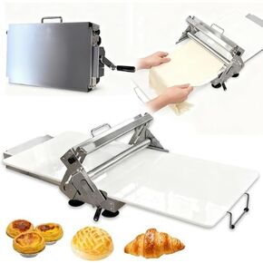 قطاعة عجين قابلة للطي (40.9 بوصة × 15.5 بوصة)، مع لوح فرد العجين اليدوي، ماكينة فرد العجين المصنوعة من الفولاذ المقاوم للصدأ بسمك 55 قابل للتعديل، سعة درجة تجارية (فضي) in Kuwait