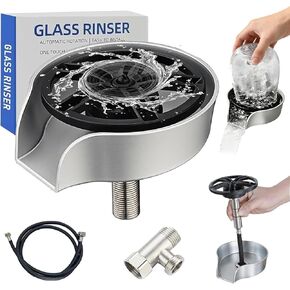 Glass Rinser for Kitchen Sink Glass Rinser with Pull-Out Spray High Pressure 360° Rotating Faucet Glass Rinser Cup Cleaner Bottle Washer for Bar Cafe Sink (Silver) in Kuwait
