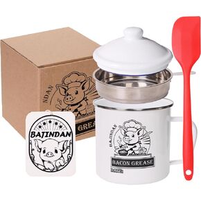 Enamel Grease Keeper with Strainer & Scraper - 40oz/15oz, Farmhouse Rustic Decor, High Temp Resistant, Dishwasher Safe, Includes Magic Sponge (Small) in Saudi Arabia