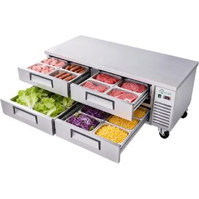 ثلاجة قاعدة الشيف مقاس 72 بوصة، ثلاجة طاولة إعداد بأدراج تجارية، مبرد سطح عمل من الفولاذ المقاوم للصدأ سعة 16 قدمًا مكعبًا مع 4 أدراج، تبريد R290 للخدمة الشاقة، معتمد من ETL in Kuwait