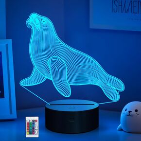 Seal Night Light, 3D LED Optical Illusion Seal Lamp with Remote Control and Timer, Xmas Birthday Gifts for Kids Adults in Kuwait