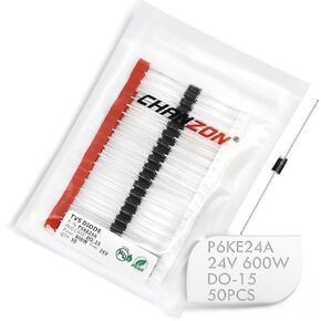 (Pack of 50 Pieces) Chanzon TVS Diodes P6KE24A P6KE24 600W 24V DO-15 (DO-204AC) Axial Unidirectional Channel 600 Watt 24 Volt in Kuwait