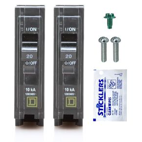 Genuine Square D QO120 QO 20 Amp Circuit Breaker Kit (2 Pack), Single Pole, 20A, 120V, 10kAIC, Plug-in for QO Load Centers & Panel Box, Visi-Trip, New Replacement in Kuwait