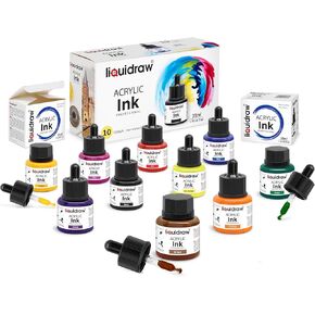 Acrylic Inks for Artists Set of 10 Ink Set 35ml Professional for Painting, Drawing, Paints, Art, Brushes in Kuwait