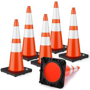 BATTIFE 28 Inch Traffic Cones with Black Weighted Base, PVC Orange Safety Cones for Traffic Control, Construction Events, Driveways, and Parking Lots (6 Pack) in Kuwait