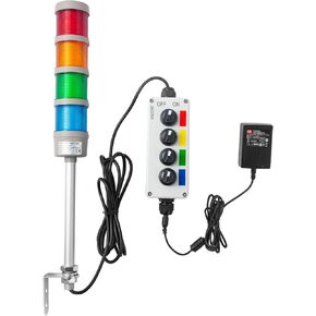 4-Stack LED Andon Tower Signal Light، أحمر / أصفر / أخضر / أزرق، تشغيل / إيقاف، مفتاح محدد ABB، متوسط ​​محول طاقة صناعي جيد بطول 6 أقدام و32 قدمًا، سلك تمديد، تصنيف IP65، التوصيل والتشغيل in Kuwait