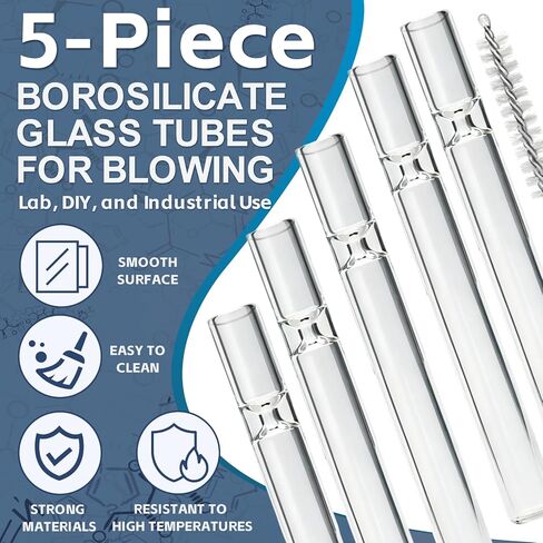 5 Pcs Borosilicate Glass Tube,4 Inch(10 cm) Thick Glass Blowing Tubes,2mm Wall Thickness,High Heat Resistance for Blowing,Lab,DIY,and Industrial,Acid and Alkali Resistant in Saudi Arabia