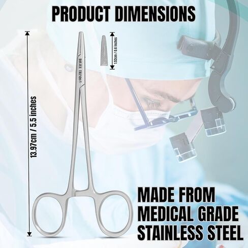 حامل إبرة Mayo Hegar مع قفل قوي، فك مسنن للخياطة الدقيقة وممارسة متعددة الأغراض قابلة للتعقيم في المختبر وصيد الأسماك (5.5 بوصة) in Kuwait