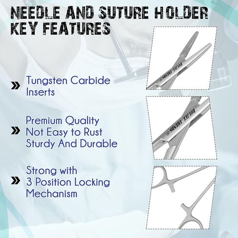 حامل إبرة Mayo Hegar مع قفل قوي، فك مسنن للخياطة الدقيقة وممارسة متعددة الأغراض قابلة للتعقيم في المختبر وصيد الأسماك (5.5 بوصة) in Kuwait