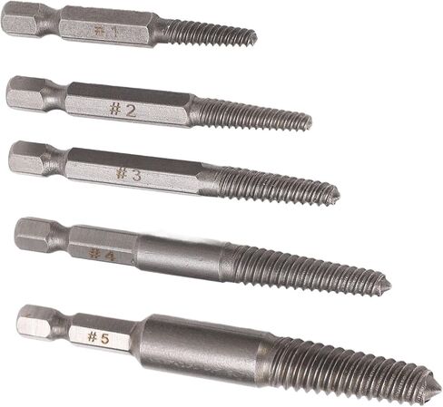 5PCS Damaged Screw Extractor Set, Carbon Steel Screw Remover Tool with 1/4 Inch Hex Shank, Ideal for Broken Stuck Screws Removal, Includes 7.5mm 5mm 4mm 3. 3mm in Saudi Arabia