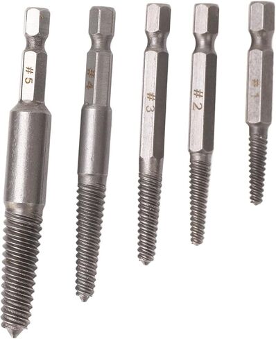 5PCS Damaged Screw Extractor Set, Carbon Steel Screw Remover Tool with 1/4 Inch Hex Shank, Ideal for Broken Stuck Screws Removal, Includes 7.5mm 5mm 4mm 3. 3mm in Saudi Arabia