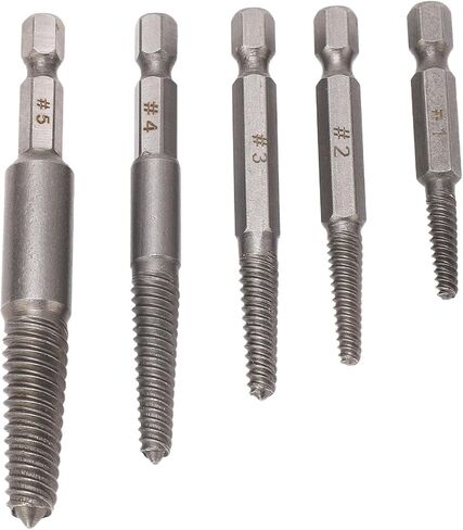 5PCS Damaged Screw Extractor Set, Carbon Steel Screw Remover Tool with 1/4 Inch Hex Shank, Ideal for Broken Stuck Screws Removal, Includes 7.5mm 5mm 4mm 3. 3mm in Saudi Arabia