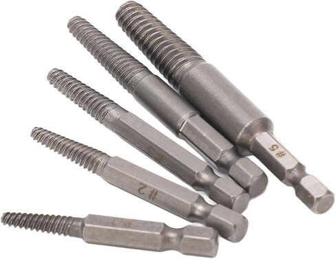 5PCS Damaged Screw Extractor Set, Carbon Steel Screw Remover Tool with 1/4 Inch Hex Shank, Ideal for Broken Stuck Screws Removal, Includes 7.5mm 5mm 4mm 3. 3mm in Saudi Arabia