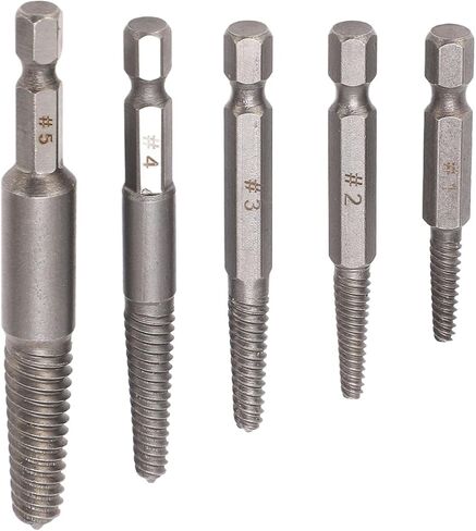 5PCS Damaged Screw Extractor Set, Carbon Steel Screw Remover Tool with 1/4 Inch Hex Shank, Ideal for Broken Stuck Screws Removal, Includes 7.5mm 5mm 4mm 3. 3mm in Saudi Arabia