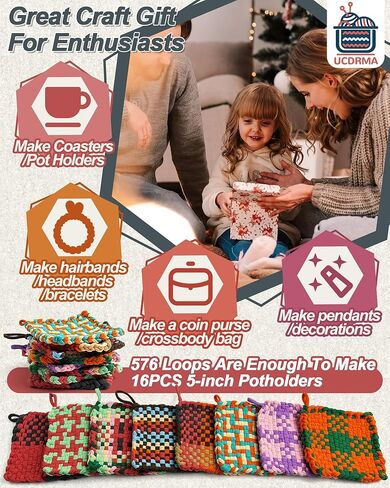 UCDRMA Loom Loops Refill for Potholder Weaving Loom Kit, 576PCS in 12 Morandi Colors Weaving Loom Refill Loops for 7″/10″ Loom to Make 16 Potholders, Stretchy Pot Holder Loops Set for 6+ Yrs Kids in Kuwait
