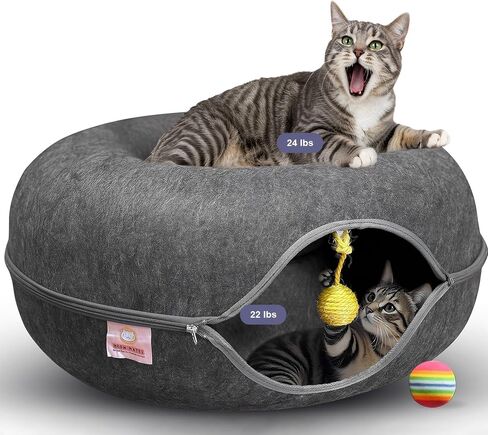 Peekaboo Cat Cave Large Cat Bed, Donut Scratcher Cat Bed for Indoor Cats in Kuwait