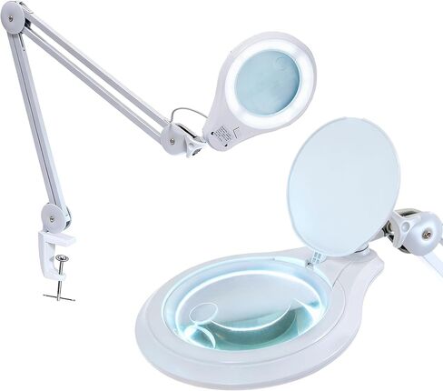 Neatfi (New Model) Bifocals 1,200 Lumens Super LED Magnifying Lamp with Clamp, 5D + 20D, Dimmable, 60 Pcs SMD LED, 5 Inches Diameter Lens, Adjustable Arm (5 Diopter + 20 Diopter, Black) in Kuwait