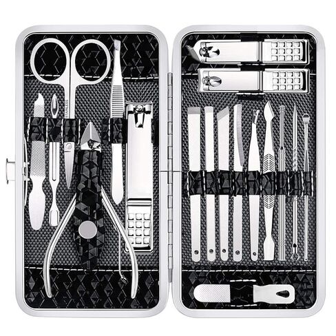Nail Clippers Set Fingernail and Toenail Clipper Cutters for Men and Women, Professional Manicure Pedicure Grooming Kit, 18 Pieces Stainless Steel Nail Care Tools with PU Leather Travel Case in Kuwait