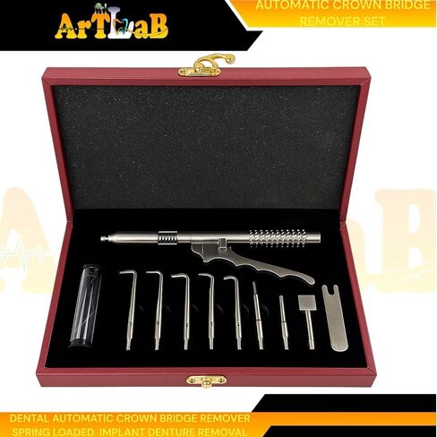 Artlab-Premium Automatic Dental Crown & Bridge Remover Tool – Spring Loaded Instrument with 10 Tips & Wrench, Titanium Spring, Implant & Denture Removal in Saudi Arabia