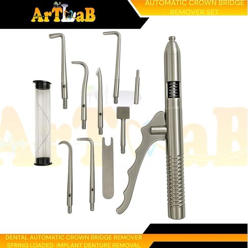 Artlab-Premium Automatic Dental Crown & Bridge Remover Tool – Spring Loaded Instrument with 10 Tips & Wrench, Titanium Spring, Implant & Denture Removal in Saudi Arabia