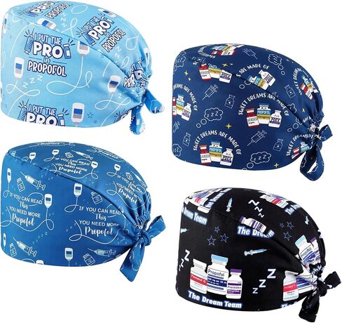 4 Pcs Anesthesia Scrub Caps for Men National Anesthesia Tech Week Gifts Adjustable Nurse Hats Breathable Hair Cover Working Surgical Cap Appreciation Gift for Pacu ICU Nurses Crnas in Kuwait