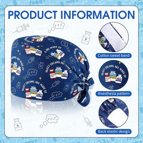 4 Pcs Anesthesia Scrub Caps for Men National Anesthesia Tech Week Gifts Adjustable Nurse Hats Breathable Hair Cover Working Surgical Cap Appreciation Gift for Pacu ICU Nurses Crnas in Kuwait