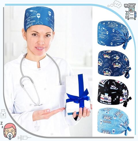4 Pcs Anesthesia Scrub Caps for Men National Anesthesia Tech Week Gifts Adjustable Nurse Hats Breathable Hair Cover Working Surgical Cap Appreciation Gift for Pacu ICU Nurses Crnas in Kuwait