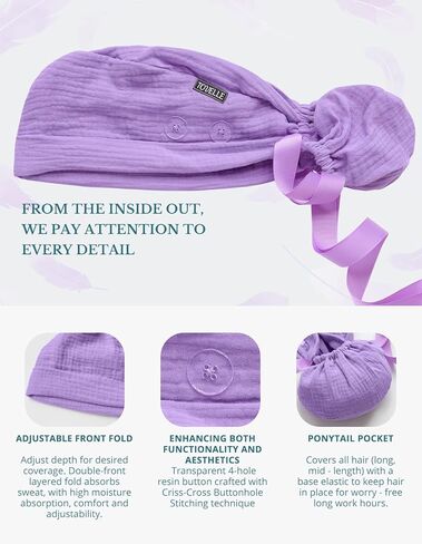 Ponytail Scrub Cap for Women – Solid Lavender Surgical Cap with Buttons, Cotton Ponytail Scrub Caps, Adjustable Surgical Hat for Women to Secure Long Hair in Saudi Arabia