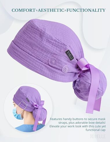 Ponytail Scrub Cap for Women – Solid Lavender Surgical Cap with Buttons, Cotton Ponytail Scrub Caps, Adjustable Surgical Hat for Women to Secure Long Hair in Saudi Arabia