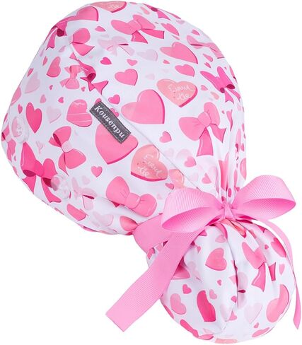 Satin Lined Scrub Cap Women with Ponytail Hole & Buttons,Adjustable Surgical Nurse Hat with Cotton Sweatband for Long Hair in Kuwait