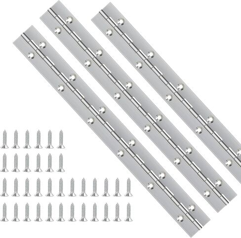 12 Inch Piano Hinge - 3Pack Stainless Steel Continuous Hinge with Holes, Heavy Duty Polished for Boats, Cabinets, Storage Box, Door, Windows - Screw Included (Silver) in Saudi Arabia