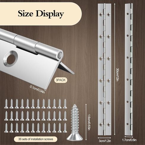 12 Inch Piano Hinge - 3Pack Stainless Steel Continuous Hinge with Holes, Heavy Duty Polished for Boats, Cabinets, Storage Box, Door, Windows - Screw Included (Silver) in Saudi Arabia